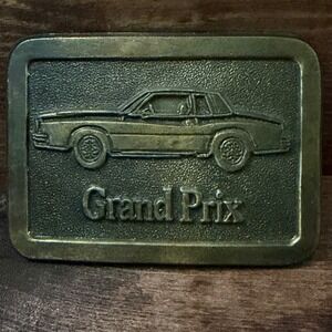 Vintage Pontiac Grand Prix Car Belt Buckle Brass Tone Rectangular Automotive